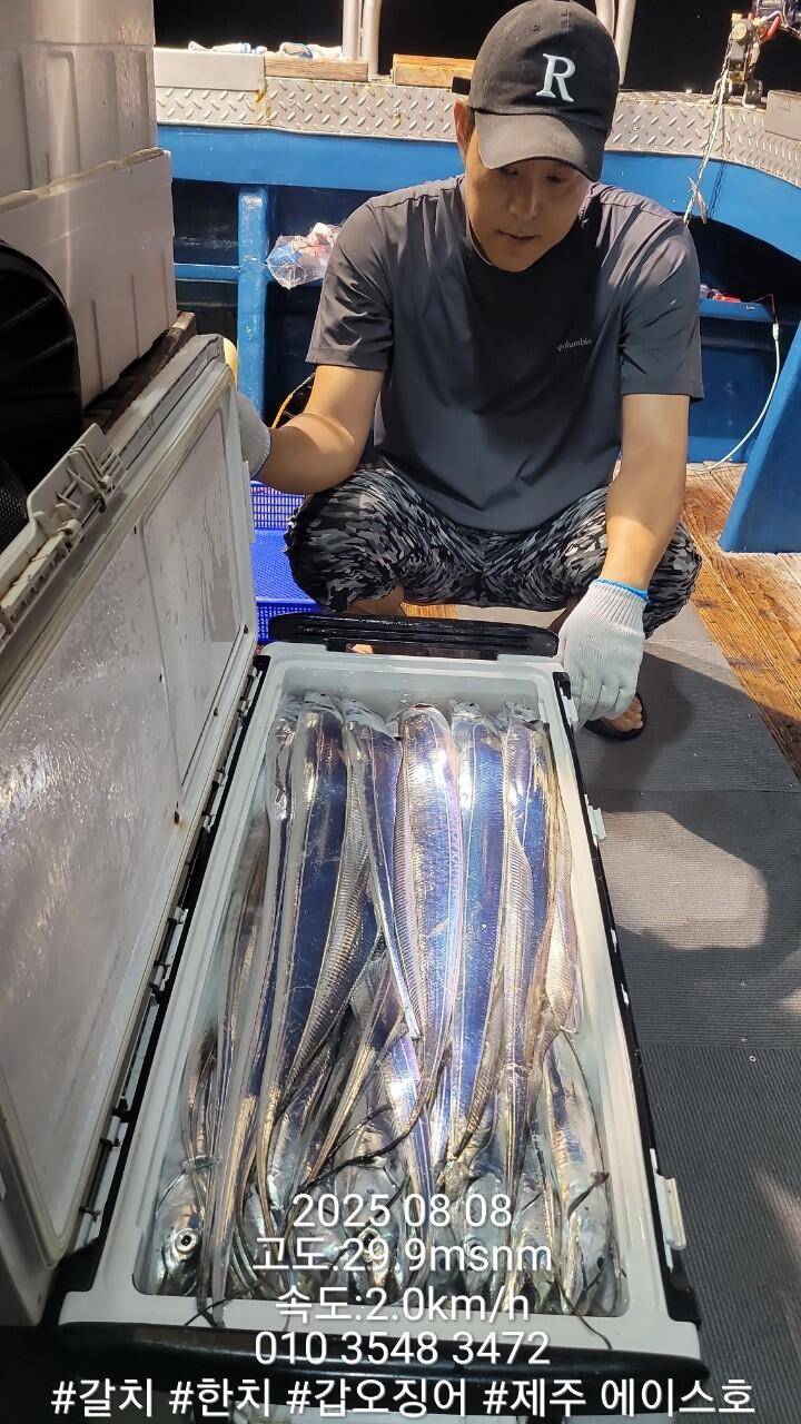 제주에이스호8월7일북제주권갈치조황입니다010 35483472010 3860 3472977톤22인승14석운영 (조황조행기 - 바다선상조황)